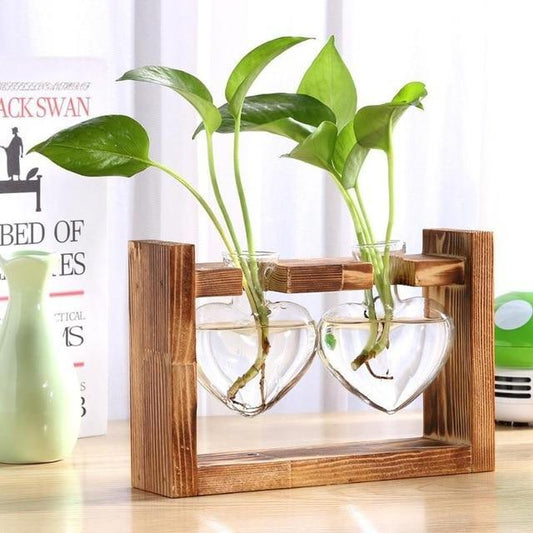 Heart Shaped Glass and Wood Propagation Vase, view 2