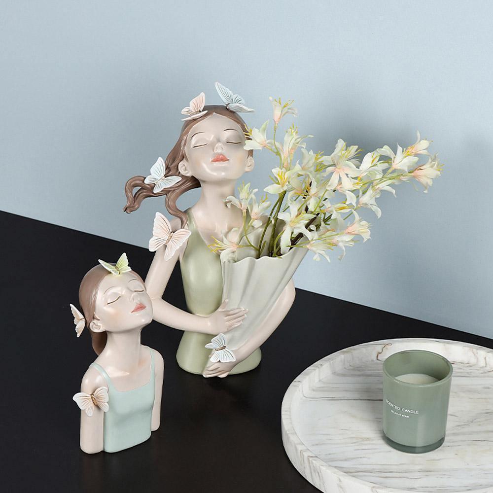 Butterfly Girl Bust Vase, Hand Painted Resin, view 5