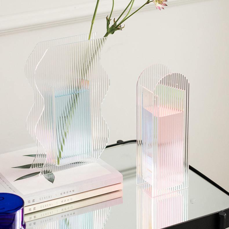 Flat Ribbed Acrylic Vase, Arch or Wavy Shape