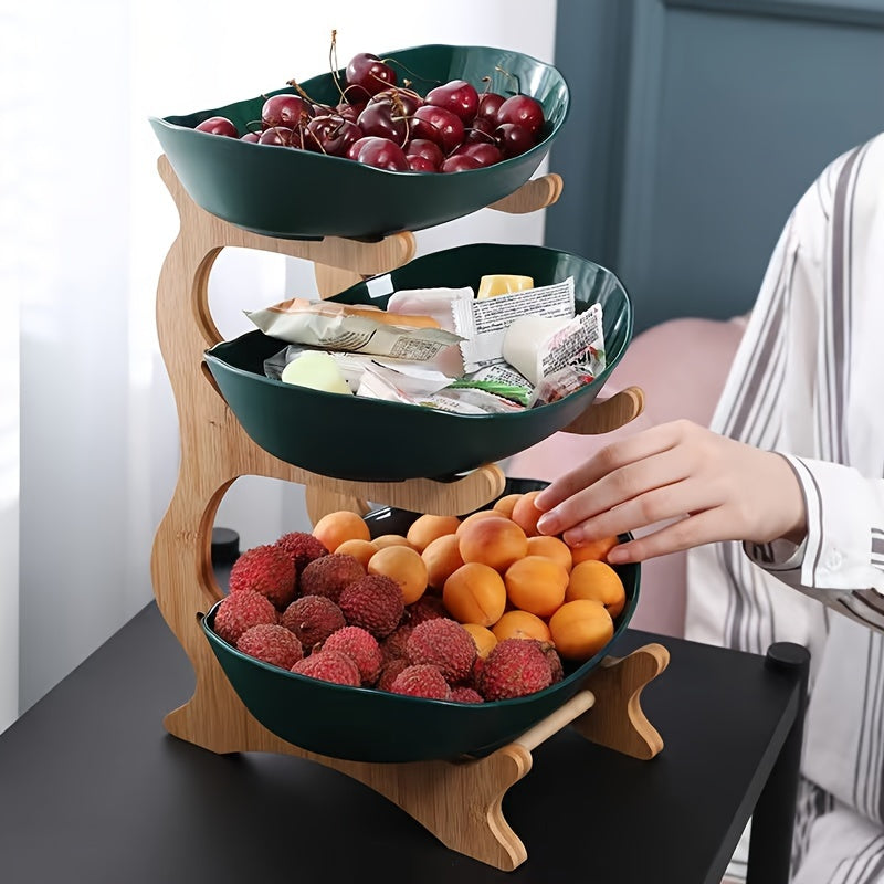 Two or Three Tier Fruit Stand with Wooden Handle, view 2