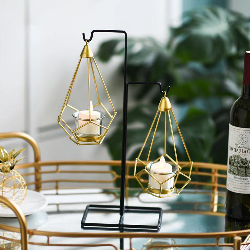Geometric Iron Hanging Lantern for Tea Lights, view 4