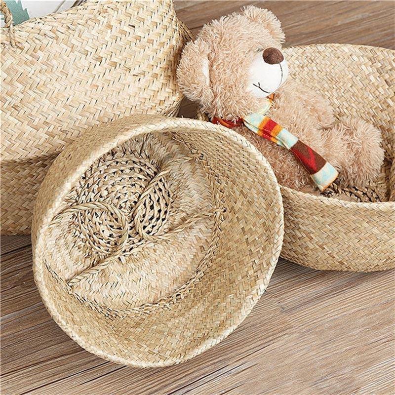 Round Rattan Basket with Handles for Plants or Storage, view 10