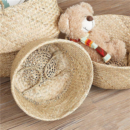 Round Rattan Basket with Handles for Plants or Storage, view 10