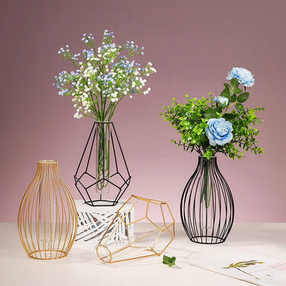 Iron Frame Flower Vase with Removable Glass Tube