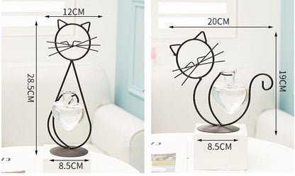 Iron Cat Stand with Heart Glass Propagation Vase, view 7