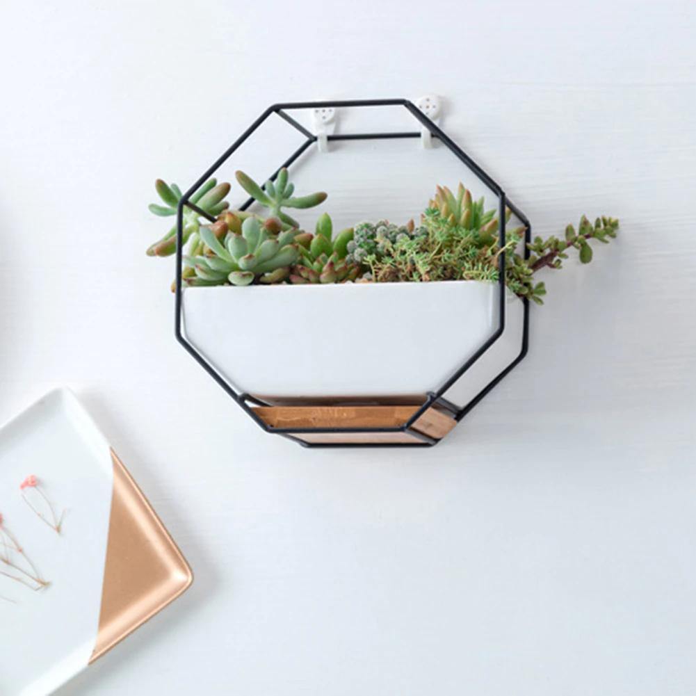 Ceramic Wall Planter with Iron Frame and Bamboo Tray, view 10