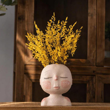 Sleeping Face Resin Planter with Drainage Holes, view 10