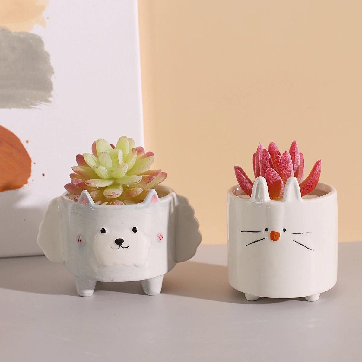 Square Animal Ceramic Planters with Drainage Hole, view 5