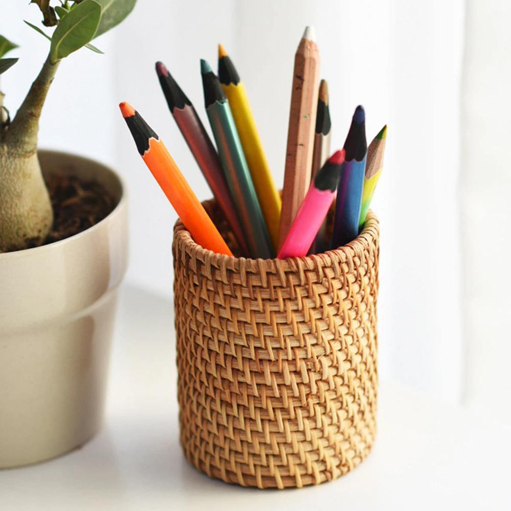Small Hand Woven Rattan Storage Basket for Desks, view 19