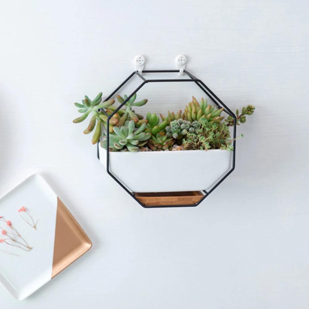 Ceramic Wall Planter with Iron Frame and Bamboo Tray, view 17
