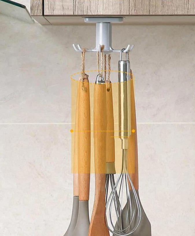 Rotating Under-Cabinet Utensil Rack with 6 Hooks, view 10
