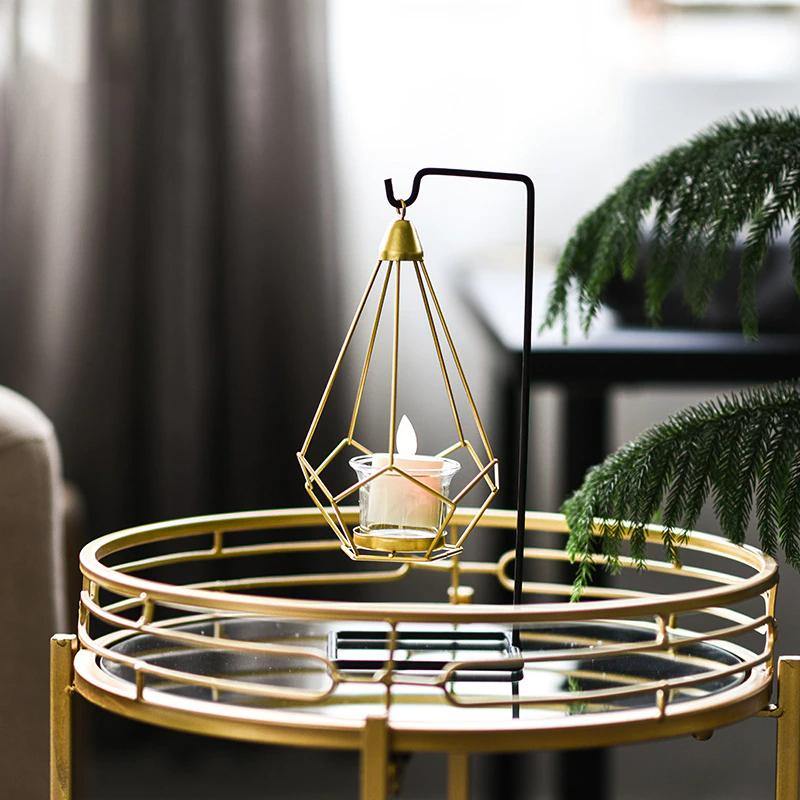 Geometric Iron Hanging Lantern for Tea Lights, view 6
