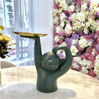 Standing Monkey Resin Tray with Round Dish, Pink or Teal, view 4