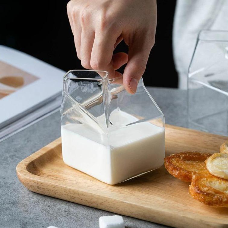 Glass Milk Carton Cup with Square Base, 11.8 fl oz, view 9