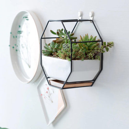 Ceramic Wall Planter with Iron Frame and Bamboo Tray, view 12