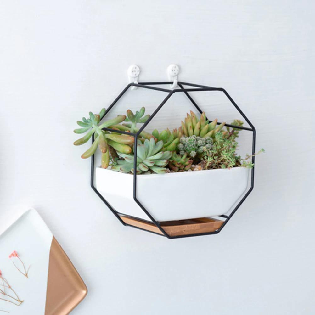 Ceramic Wall Planter with Iron Frame and Bamboo Tray, view 21