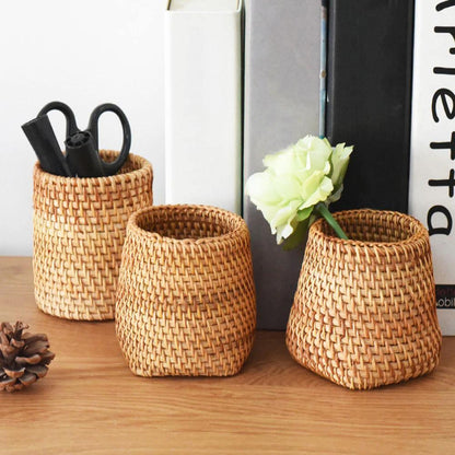 Small Hand Woven Rattan Storage Basket for Desks, view 4
