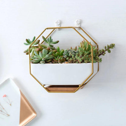 Ceramic Wall Planter with Iron Frame and Bamboo Tray, view 13