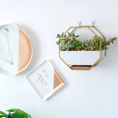 Ceramic Wall Planter with Iron Frame and Bamboo Tray, view 15