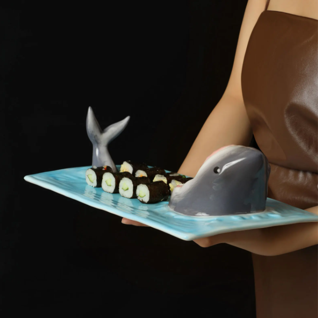 Shark Shaped Ceramic Plate with Dip Recess, view 3