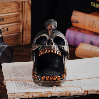 Skull Tray with Perched Raven, Aged Finish, view 4