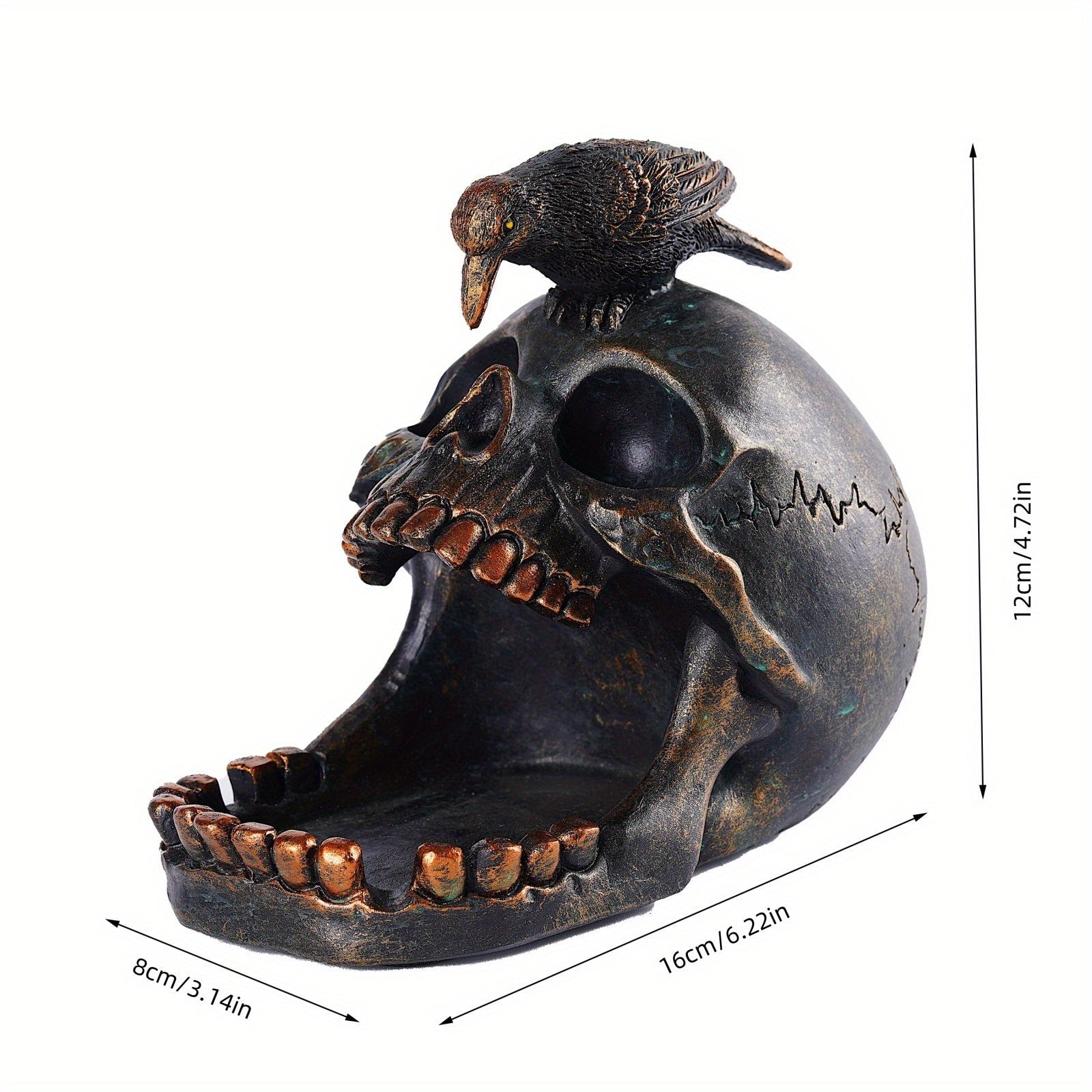Skull Tray with Perched Raven, Aged Finish, view 6
