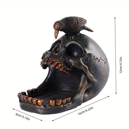 Skull Tray with Perched Raven, Aged Finish, view 6