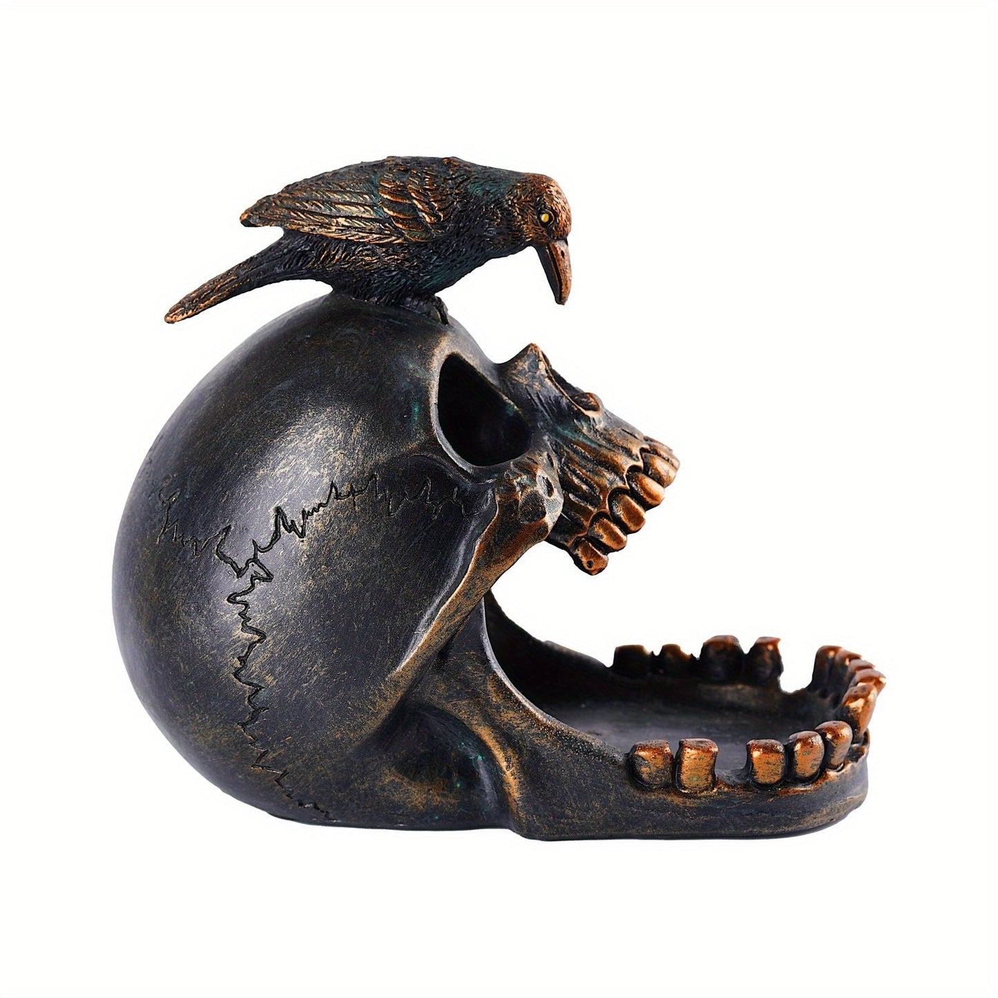Skull Tray with Perched Raven, Aged Finish, view 7