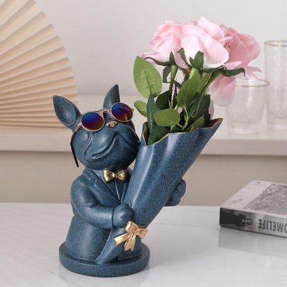 French Bulldog Resin Flower Vase with Bouquet Cone, view 12