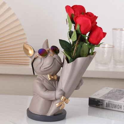 French Bulldog Resin Flower Vase with Bouquet Cone