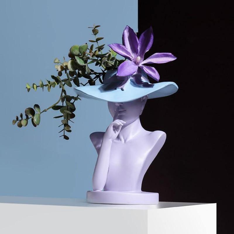 Resin Lady Head Vase with Hat Brim, 8.6 in Tall, view 4