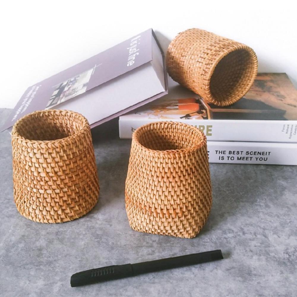 Small Hand Woven Rattan Storage Basket for Desks, view 2