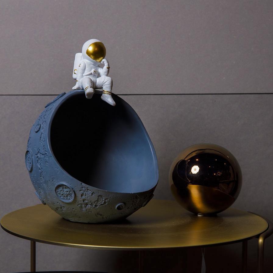 Moon Bowl Candy Dish with Astronaut Figure, Resin, view 5