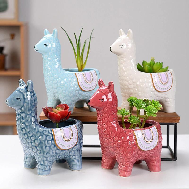 Ceramic Alpaca Succulent Planter, 4 Colors, 2 Poses