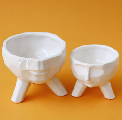 White Ceramic Face Planters, Set of 2, view 7