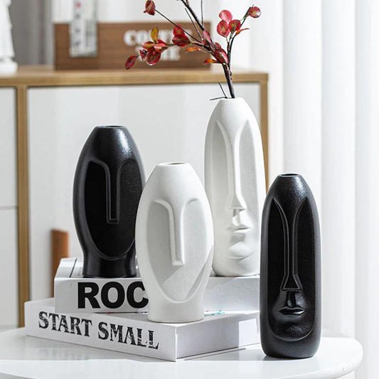Flat Long Face Ceramic Vase, Rounded or Elongated