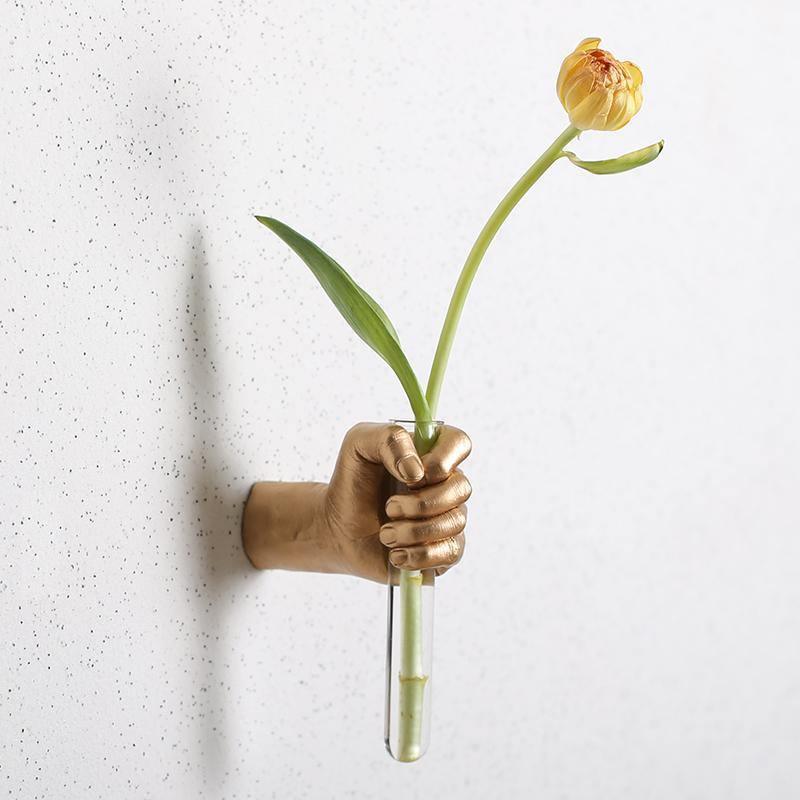Hand Shaped Wall Vase with Glass Tube, Six Colors, view 2