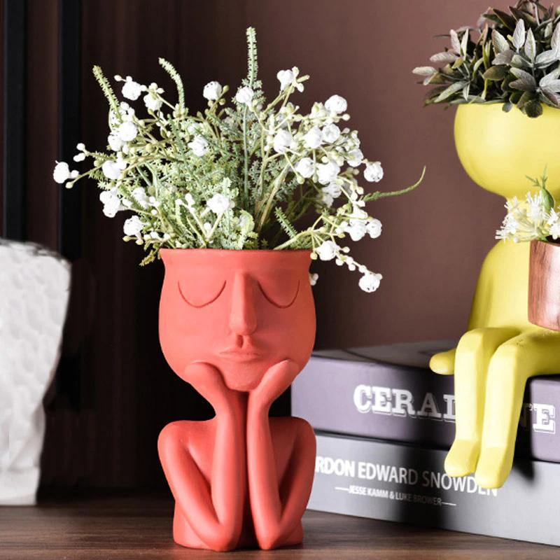 Ceramic Face Planter with Resting Hands, Four Colors, view 2