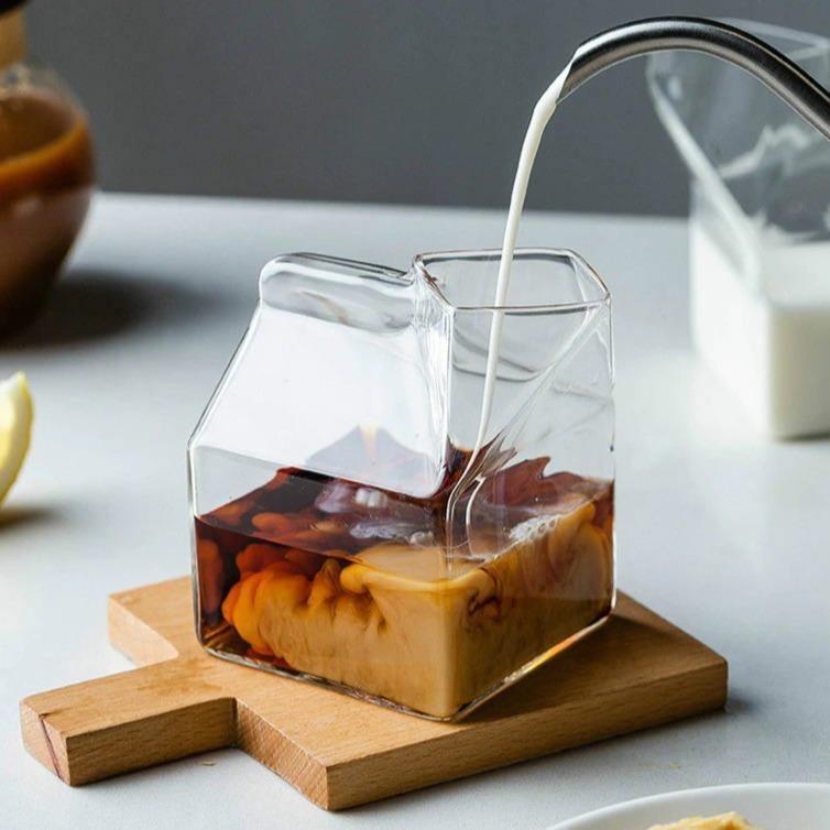 Glass Milk Carton Cup with Square Base, 11.8 fl oz, view 4
