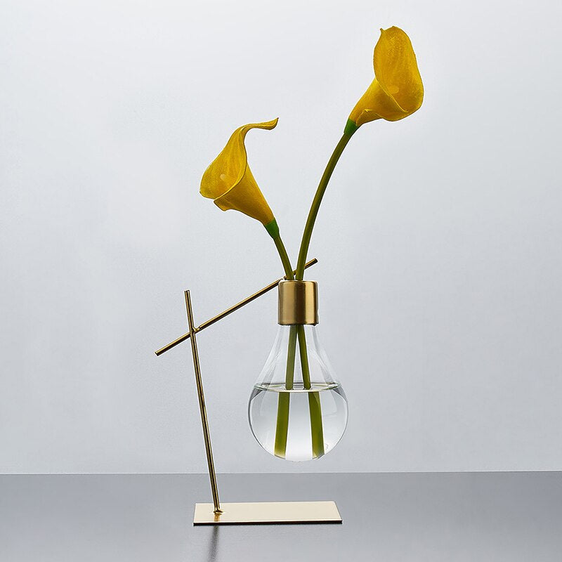 Light Bulb Propagation Vase on Gold Iron Stand, view 3