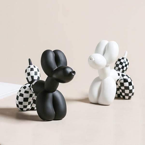 Resin Balloon Dog Figurine, Checkered Black or White