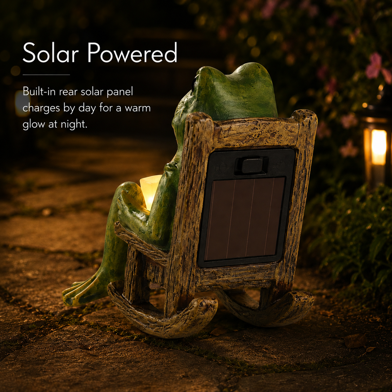 Solar Frog Garden Light with Lantern in Resin, view 5