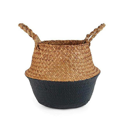 Round Rattan Basket with Handles for Plants or Storage, view 7