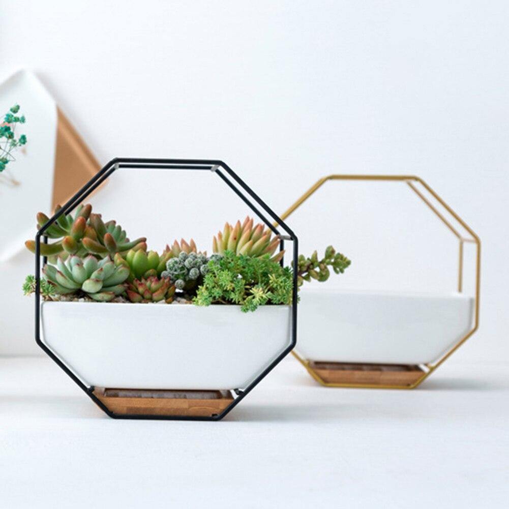 Ceramic Wall Planter with Iron Frame and Bamboo Tray, view 5