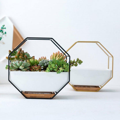 Ceramic Wall Planter with Iron Frame and Bamboo Tray, view 5