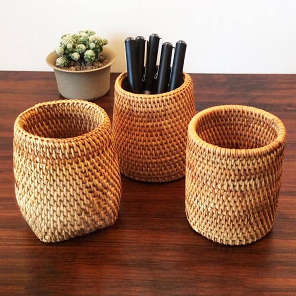 Small Hand Woven Rattan Storage Basket for Desks, view 5
