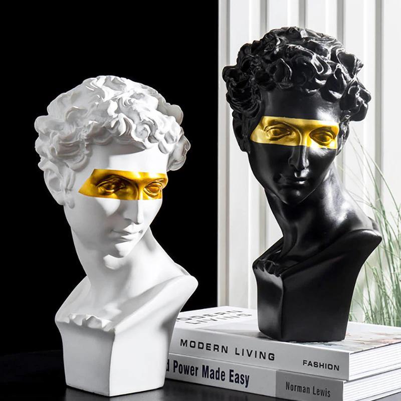 David Bust Statue with Gold Accent, White or Black