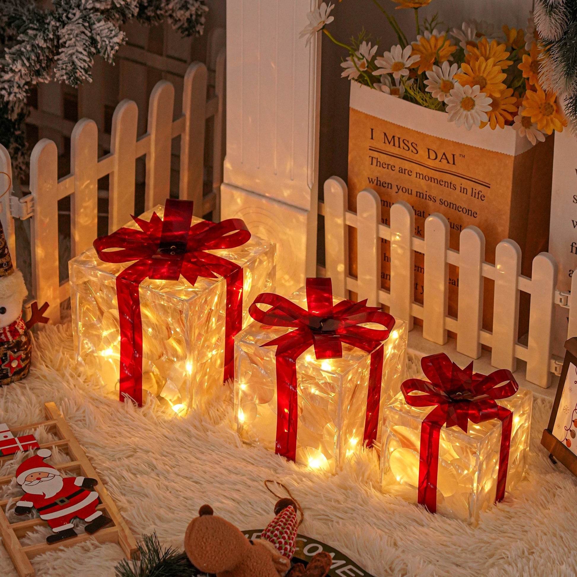 Light Up Christmas Gift Boxes, Set of 3 with LED Lights, view 14