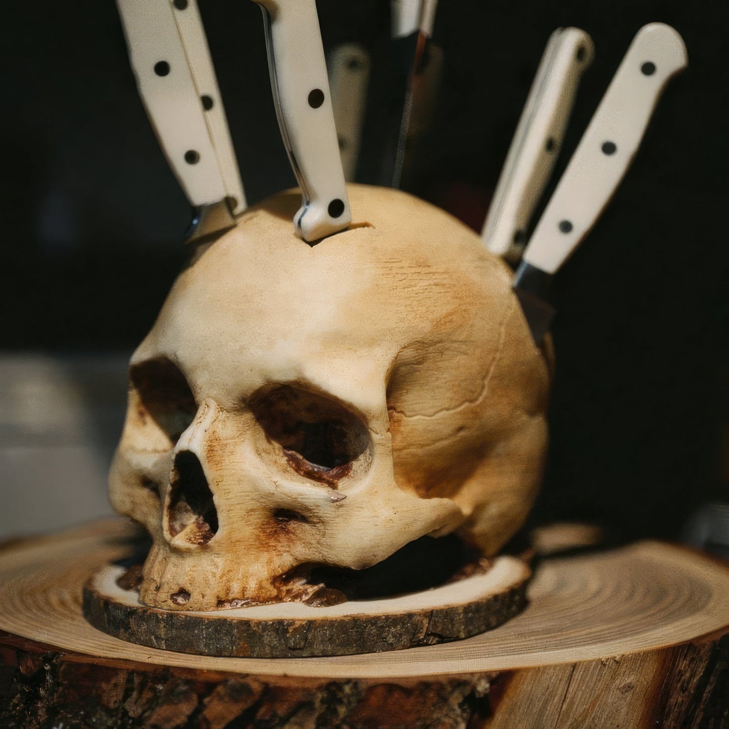 Skull Knife Block for Seven Knives, Hand Painted, view 2
