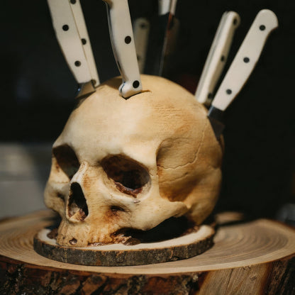 Skull Knife Block for Seven Knives, Hand Painted, view 2